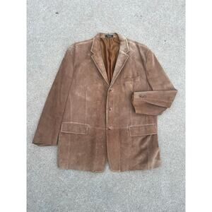 Vtg J. Ferrar Leather Jacket Men XL Brown 3-Button Blazer Coat Retro Streetwear‎